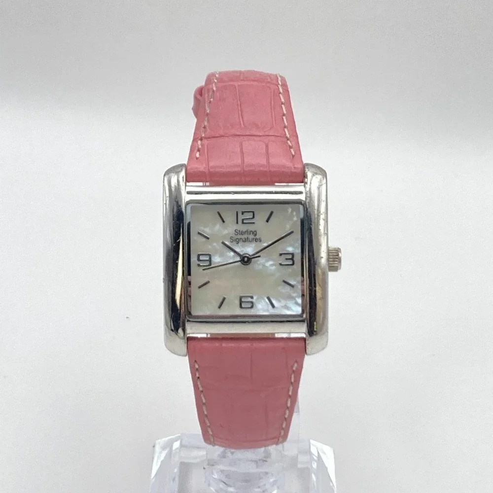 Sterling Signatures Women's Watch 28mm Silver 925 MOP Dial Leather New Battery